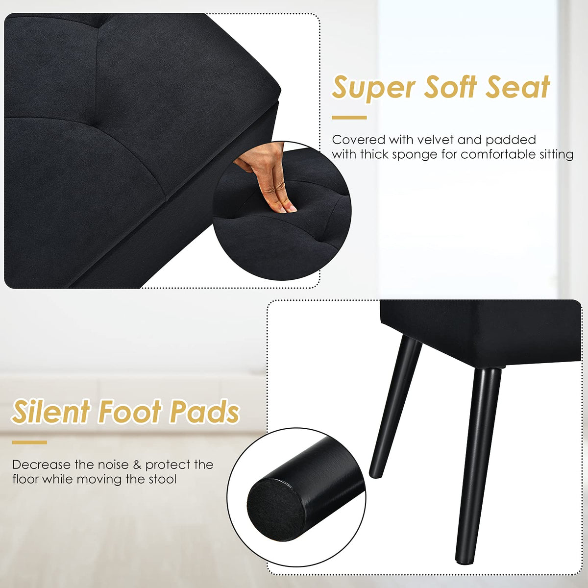 Giantex Velvet Storage Ottoman, Flip Top Stool w/Solid Wood Legs High Stability, Black