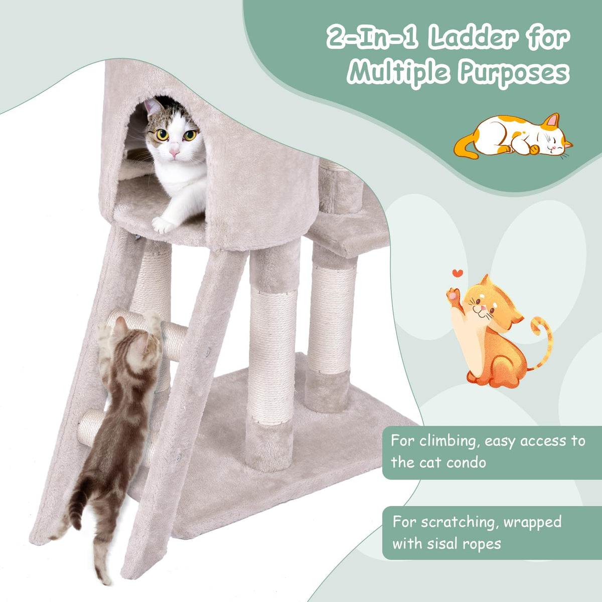 140 CM Cat Tree Kitten Tower with Scratching Post and Ladder Kitten Condo Pet Furniture