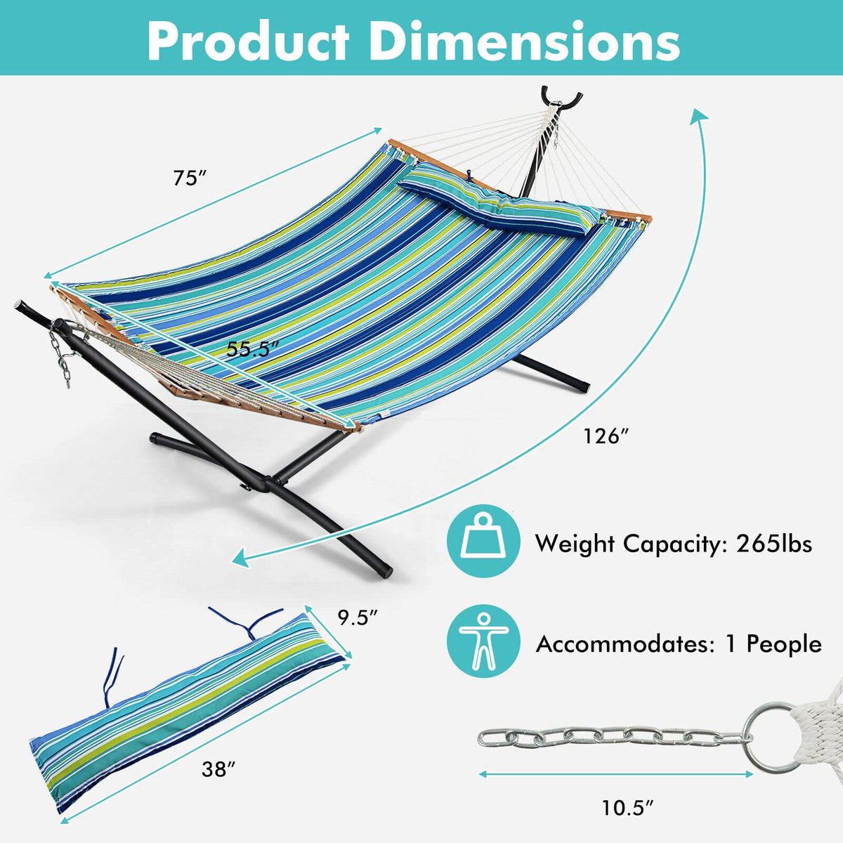 Outdoor Portable Quilted Fabric Hammock with Detachable Pillow (without Stand)