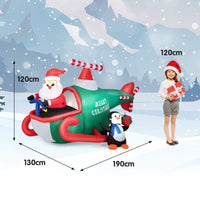 190CM Christmas Inflatable Santa Claus with Penguins on Helicopter
