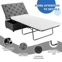 2-in-1 Folding Ottoman Sleeper w/Mattress Convertible Guest Bed Grey