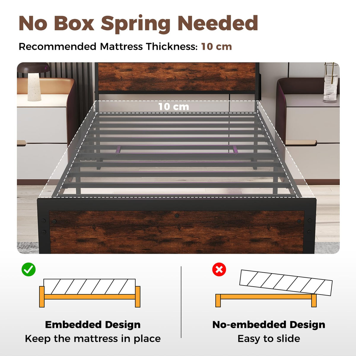 Single Size LED Bed Frame with Charging Station