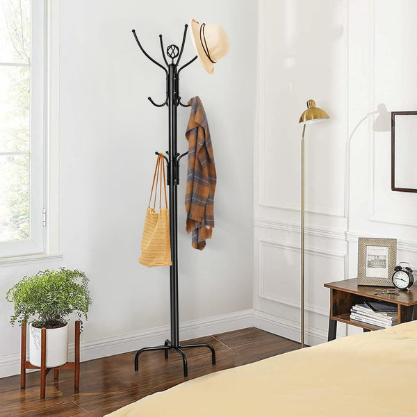 Free-Standing Coat Rack, Hallway/Entryway Coat Tree with 12 Hooks
