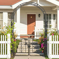 Garden Arbor with Gate, Garden Trellis Pergola w/Multiple Side Crossbars for Decoration