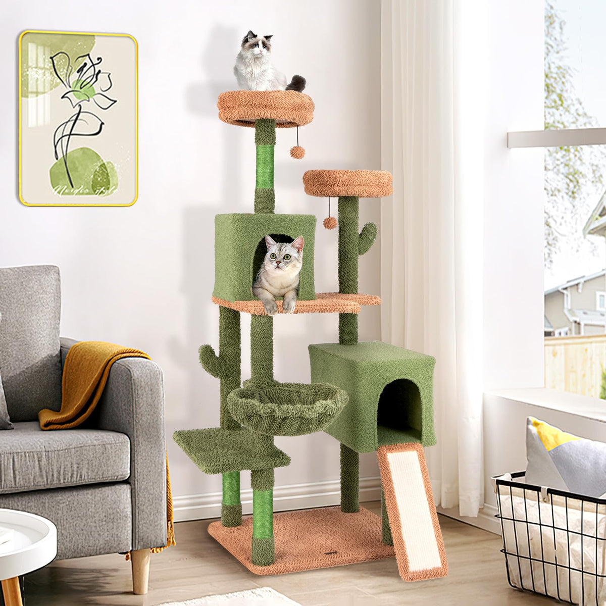 160cm Multi-level Cactus Cat Tree for Indoor Cats w/ Sisal Scratching Posts