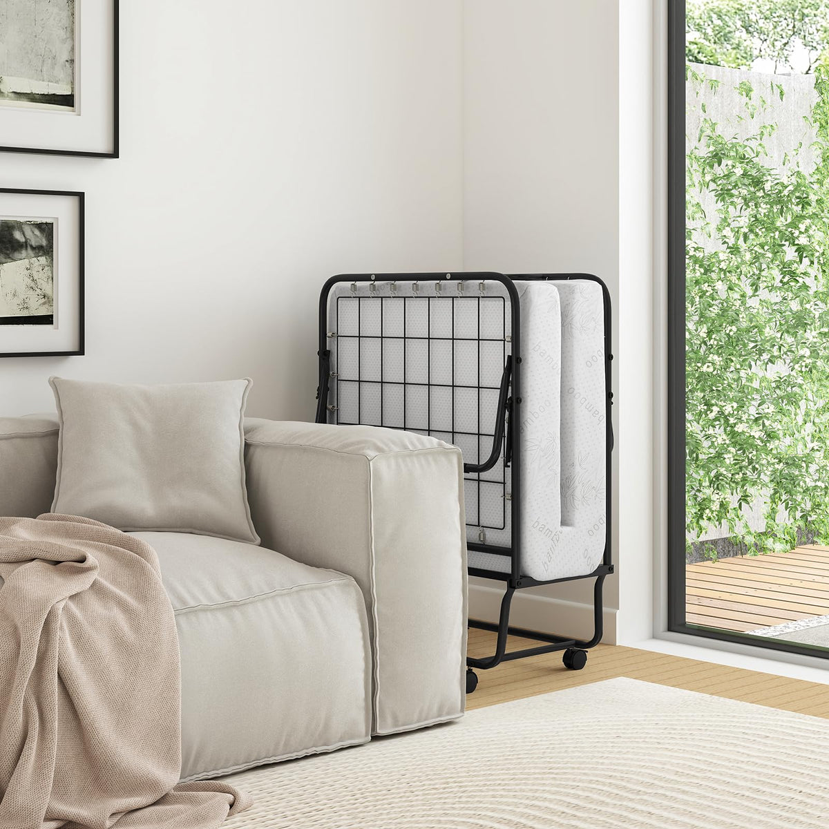 Folding Bed Frame with Mattress