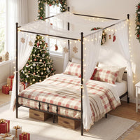 Canopy Bed Frame Modern 4-Poster Platform Bed with Headboard and Under-bed Storage