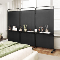 Giantex 3-Panel Folding Room Divider, 188cm Rolling Privacy Screen w/ 3 Metal Shelves, Lockable Wheels