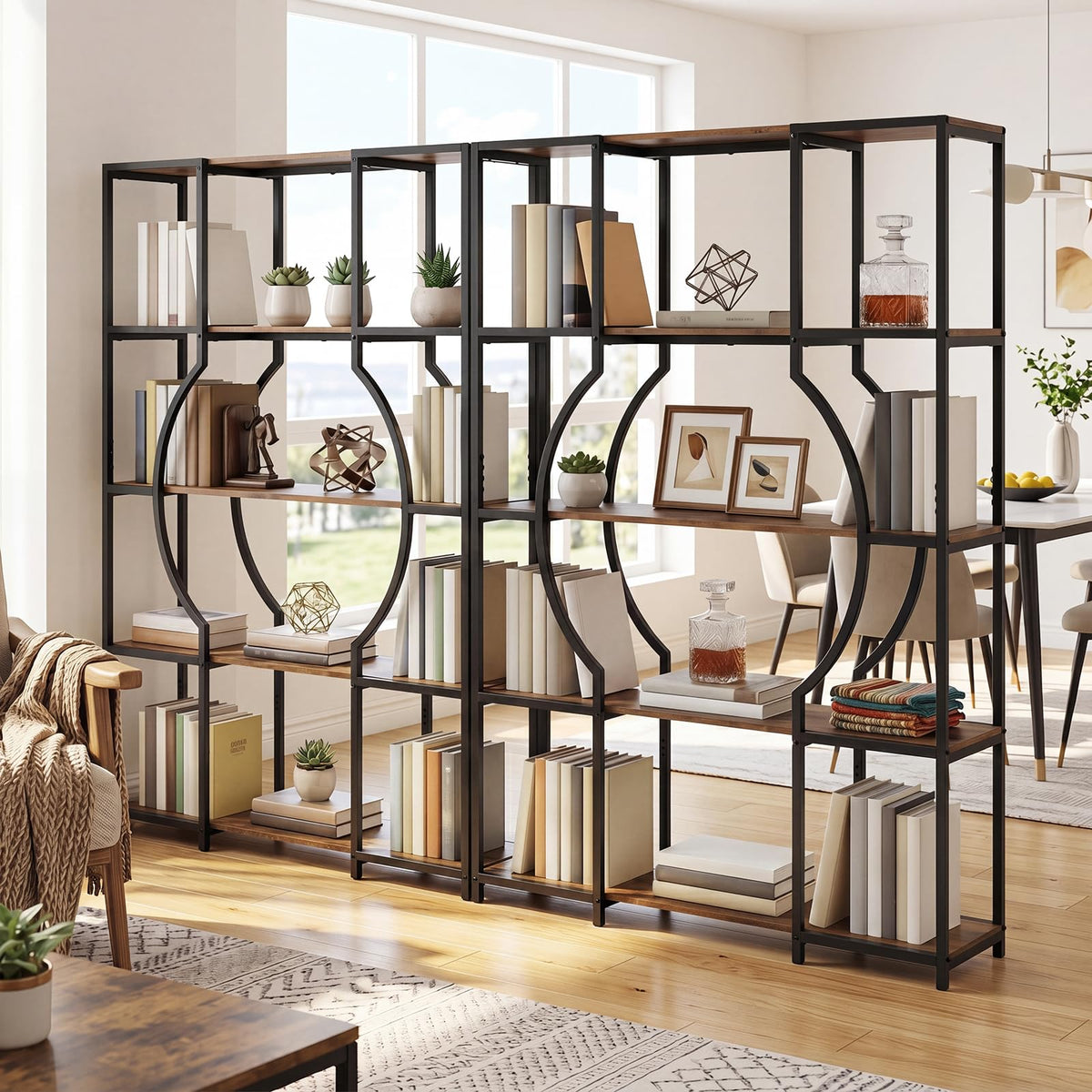Giantex 5-Tier Industrial Geometric Tall Bookshelf with Open Shelves