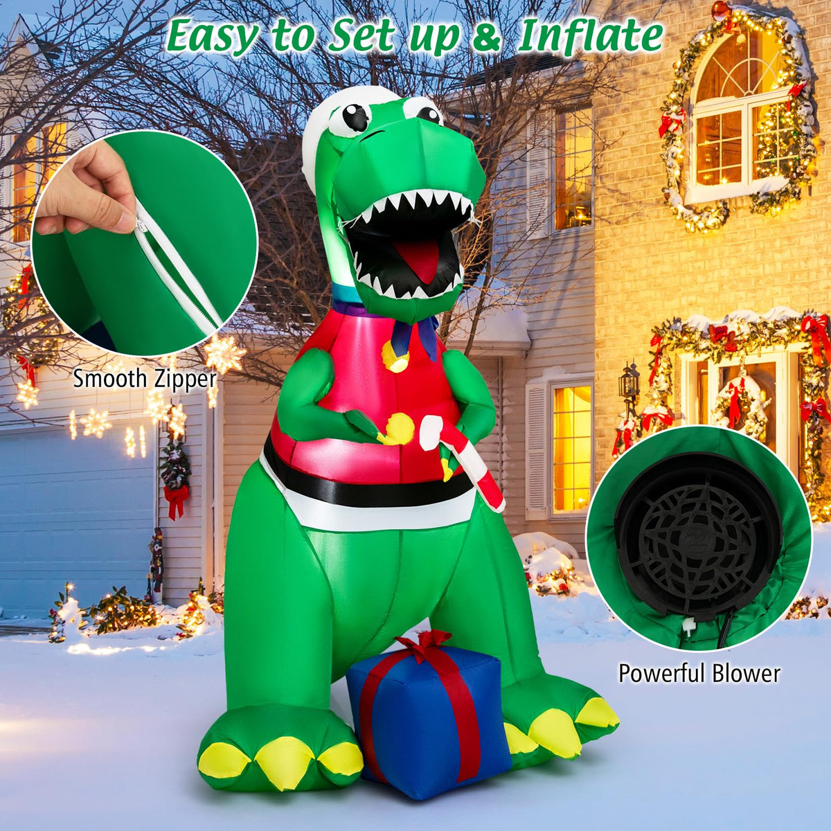 1.82M Inflatable Christmas Dinosaur with Gift for Indoor/Outdoor