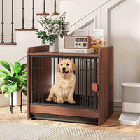 Dog Crate Furniture, Indoor Dog Cage w/Removable Tray, Lockable Door