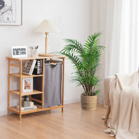 Giantex Bamboo Laundry Hamper Stand w/Sliding Bag & 3-Tier Open Shelves