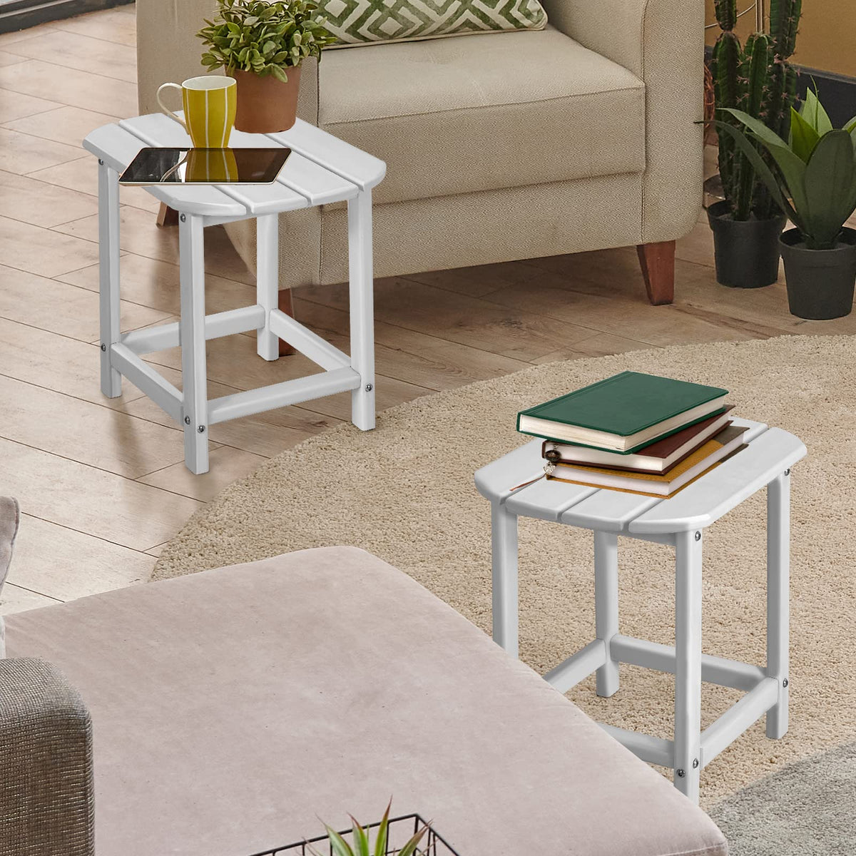 2-Pieces 18 Inches Adirondack Outdoor Side Table for Patio and Garden-White