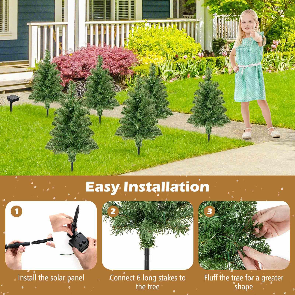 6-Pack Pre-Lit Artificial Christmas Tree 45CM Solar Powered Mini Xmas Trees