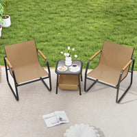3-Piece Bistro Set, Patio Chairs & Side Table w/Storage Basket, Breathable Mesh Fabric