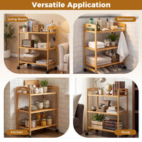 Giantex 3-Tier Storage Rolling Cart, Bamboo Utility Cart
