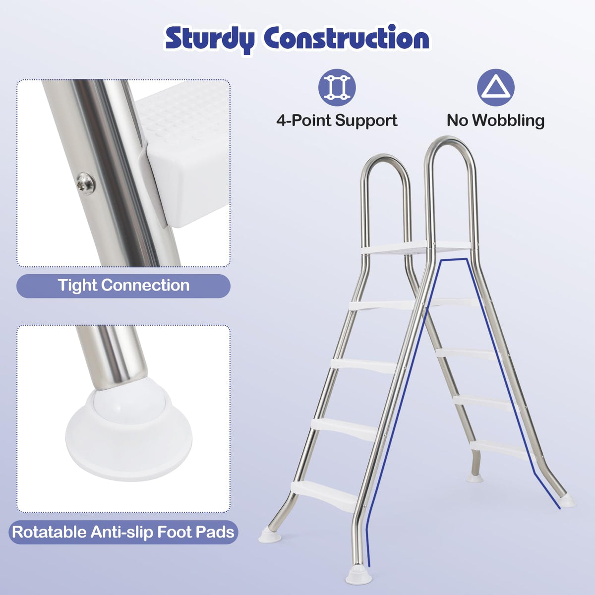 192 cm Above Ground Pool Ladder A-Frame Swimming Pool Ladder with Top Platform