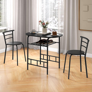 3Pcs Dining Table Chair Set, Wooden Kitchen Desk Set w/Storage Shelf, 1 Table and 2 Chairs