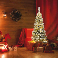 1.4/1.8/2.27M Snow Flocked Prelit Christmas Tree with LED Lights