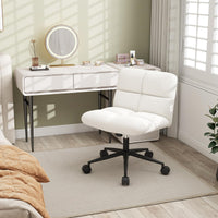 Giantex Cross Legged Chair with Wheels, Upholstered Home Office Chair