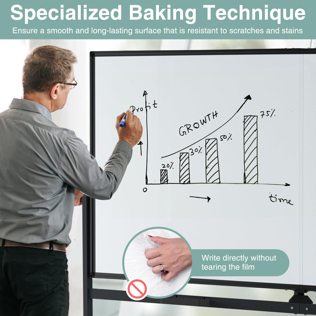 72" x 36" Rolling Whiteboard, Double-Sided Magnetic Dry Erase Board with Stand and Aluminum Alloy Frame