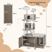 2 in 1 Cat Tree Litter Box Enclosure, Modern Cat Tower with Double Condos, Top Perch