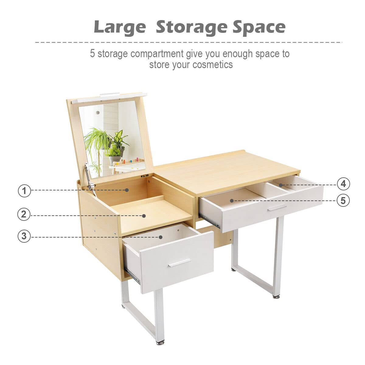 Giantex Vanity Table with Flip Top Mirror, Makeup Table Computer Laptop Desk w/ 2 Drawers