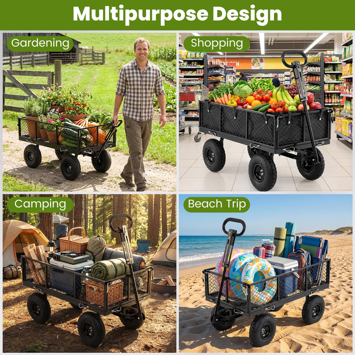 400 KG Utility Wagon with 26 CM All-Terrain Tires and Rotating Handle