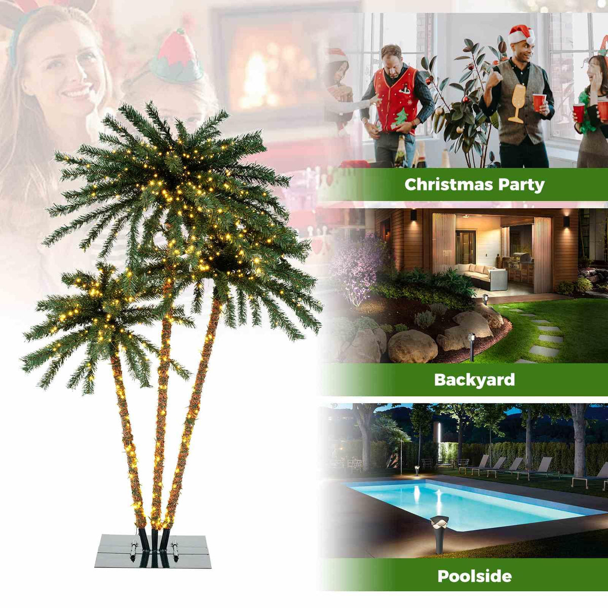 Artificial Lighted Palm Tree with Metal Base 157 Branch Tips
