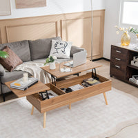 120cm Lift Top Coffee Table with Storage, Split Top Accent Table with Pneumatic Rods, Brown