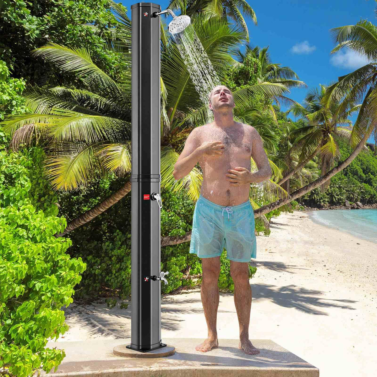 60 L Solar Heated Outdoor Shower, 2.3 CM Outdoor Shower with Shower Head and Foot Shower Tap