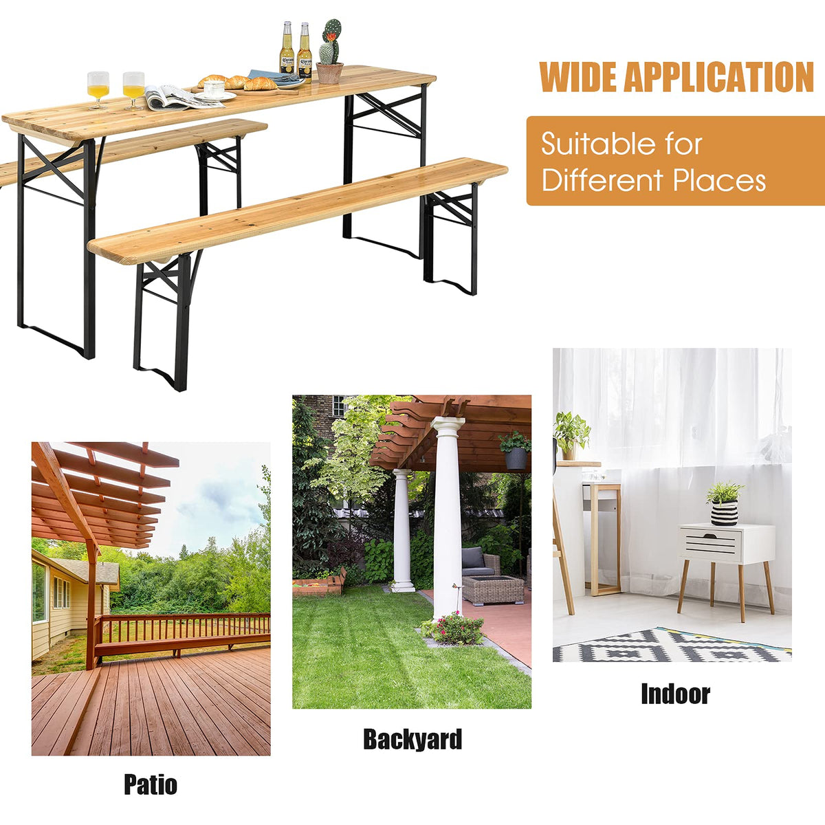 3PCS Outdoor Folding Picnic Table Bench Set