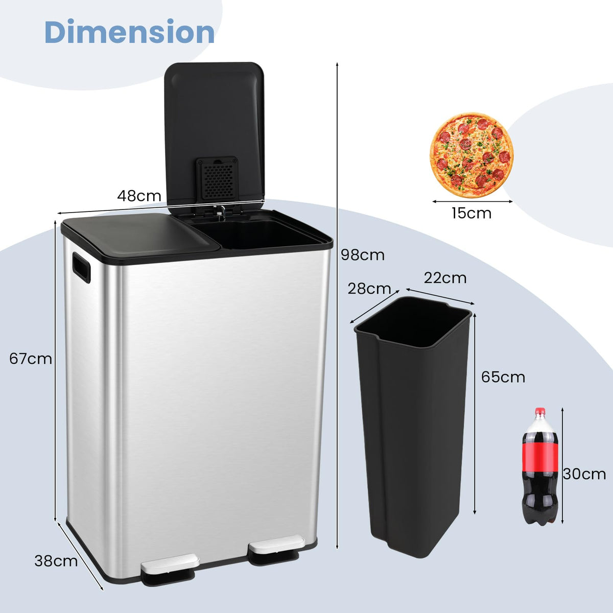 Giantex Dual Compartment Trash Can, 2 x 30L Trash Bin