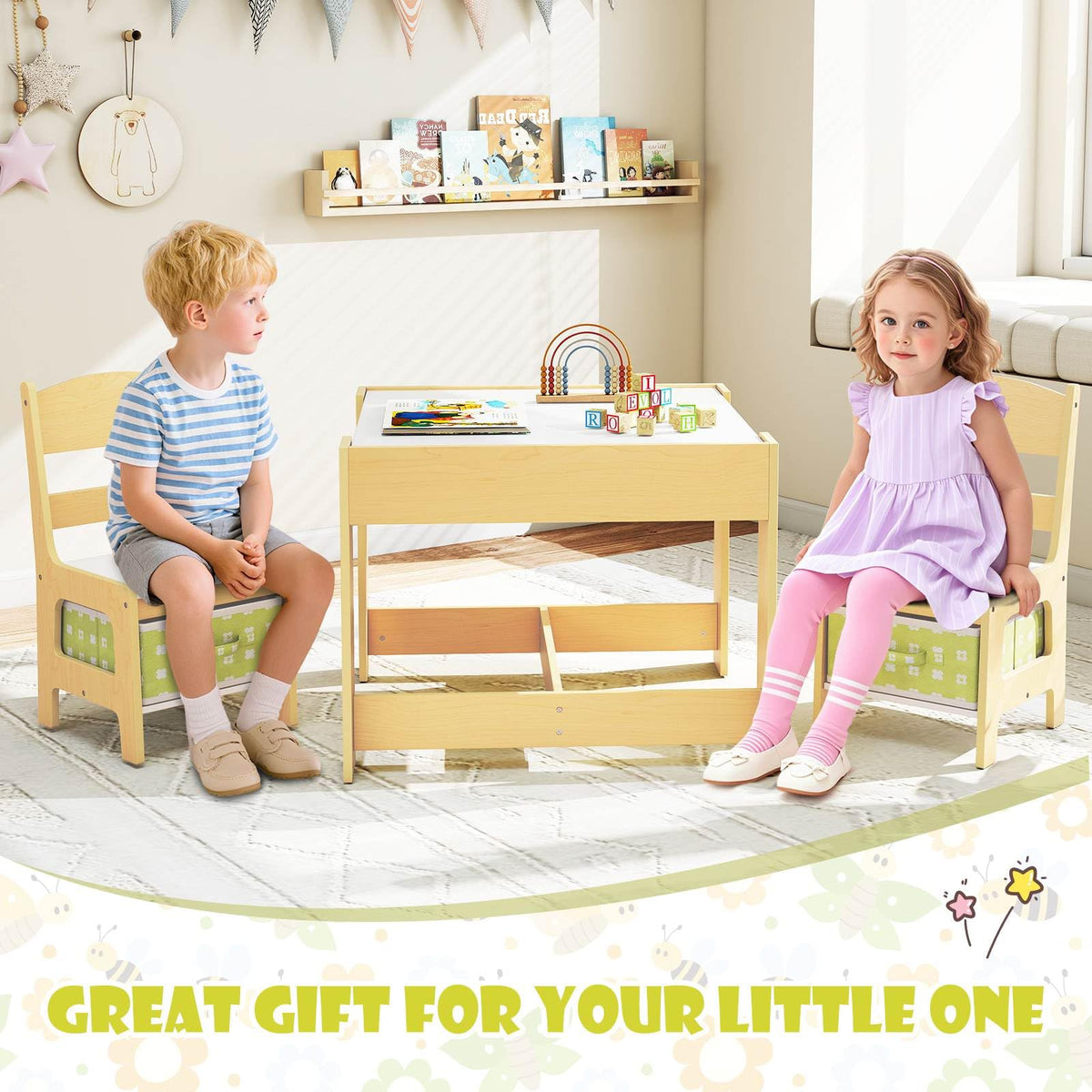 3-In-1 Kids Multi Activity Table & 2 Chairs Set for Toddlers