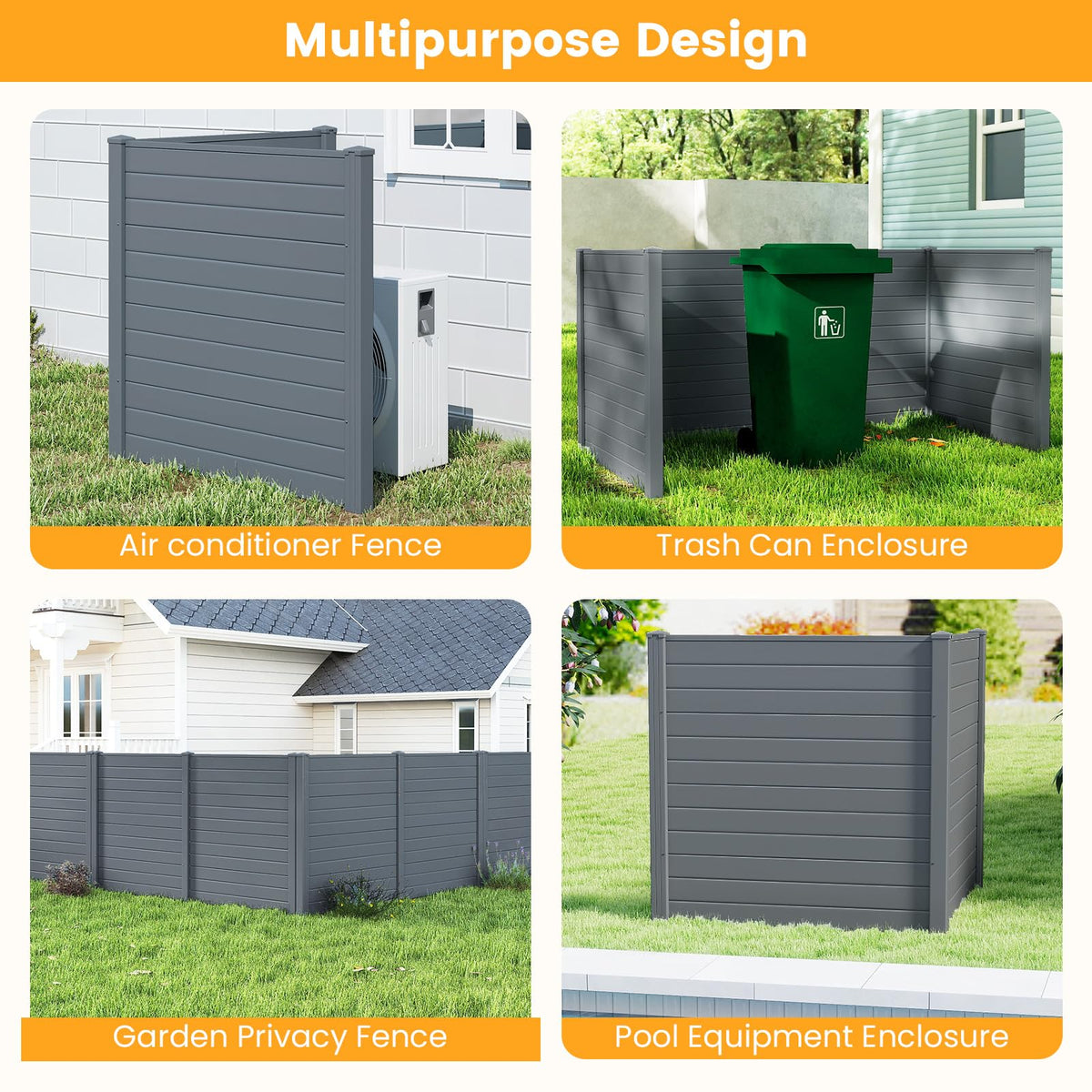 2 Panels 123cm x 123cm PP Privacy Fence Screen with Galvanized Ground Stakes