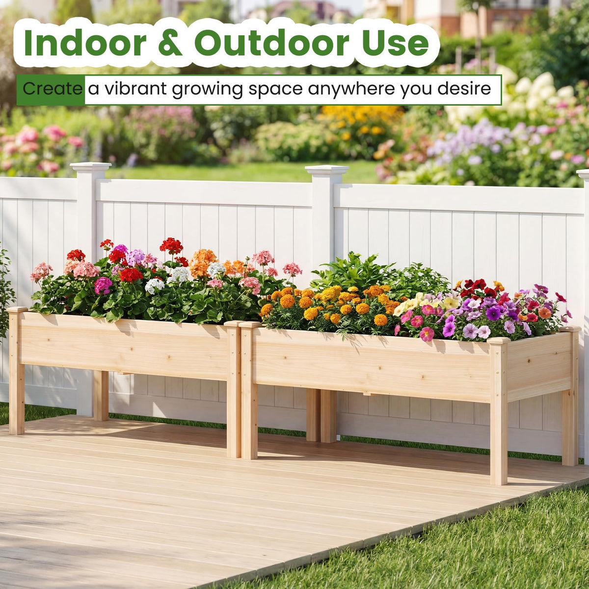 Wooden Raised Garden Bed with Legs, Natural Fir Wood Elevated Planter Box