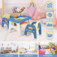 Kids Table and Chairs Set, 3-Piece Activity Table Set for Children w/Curved Storage Shelf for Arts