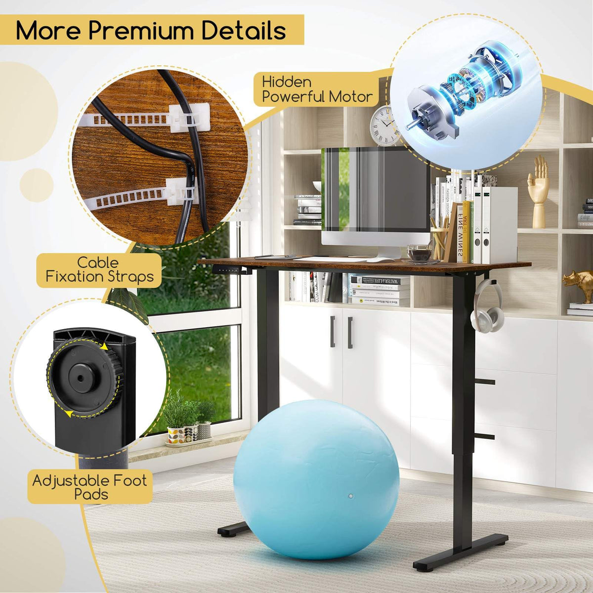 Electric Standing Desk with 3 Memory Height Settings and 2 Hanging Hook