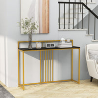 Giantex Modern Minimalist Console Table, Narrow Sofa Side Table w/Faux Marble Tabletop & Golden Steel Frame