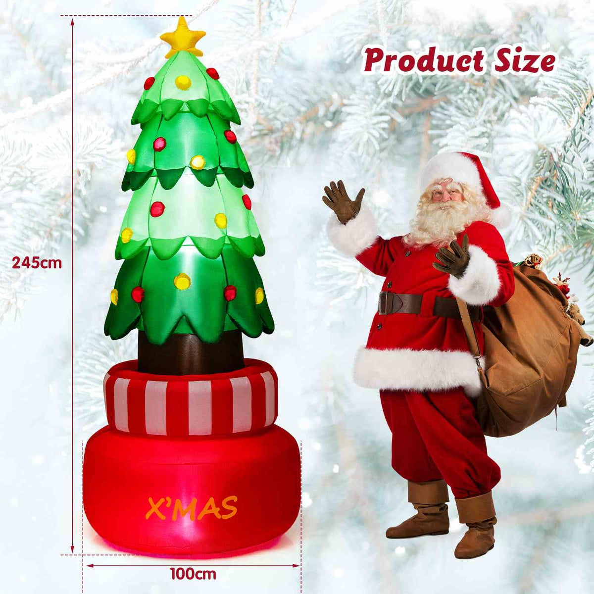 245CM Christmas Inflatables, Blow-up Rotating Xmas Tree with Built-in LED Lights