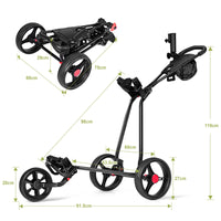 3 Wheel Golf Push Cart, Folding Collapsible Lightweight Iron Golf Pull Cart with Adjustable TPR Handle