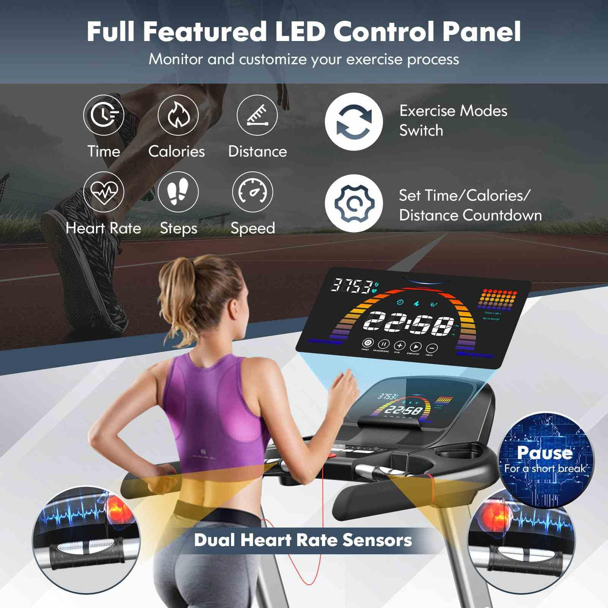 4.75HP Folding Treadmill with 15% Auto Incline for Home & Gym