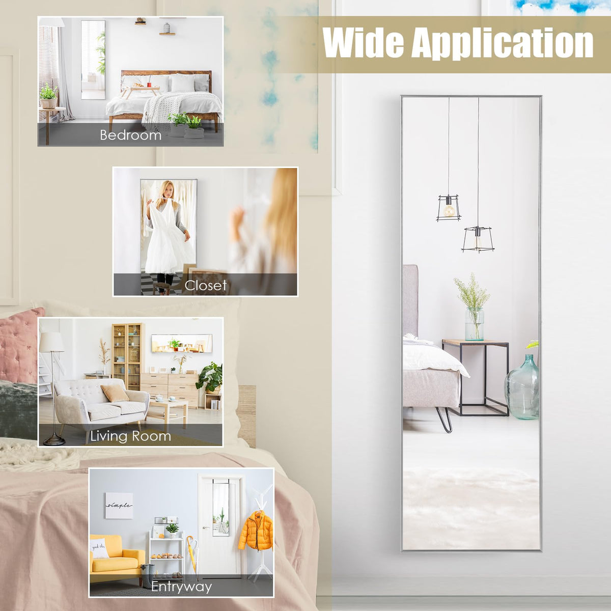 Giantex 120 x 37 cm Over the Door Mirror, Full-Length Mirror with Hooks