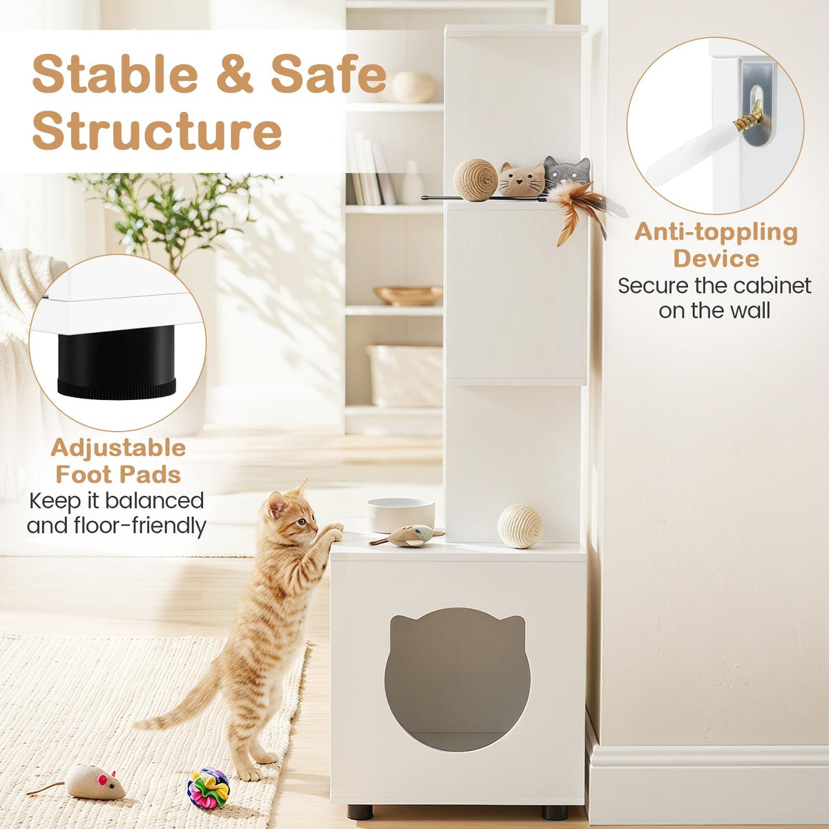 142 cm Tall 2-in-1 Cat Litter Box Enclosure w/Storage Pet House Corner Bookshelf