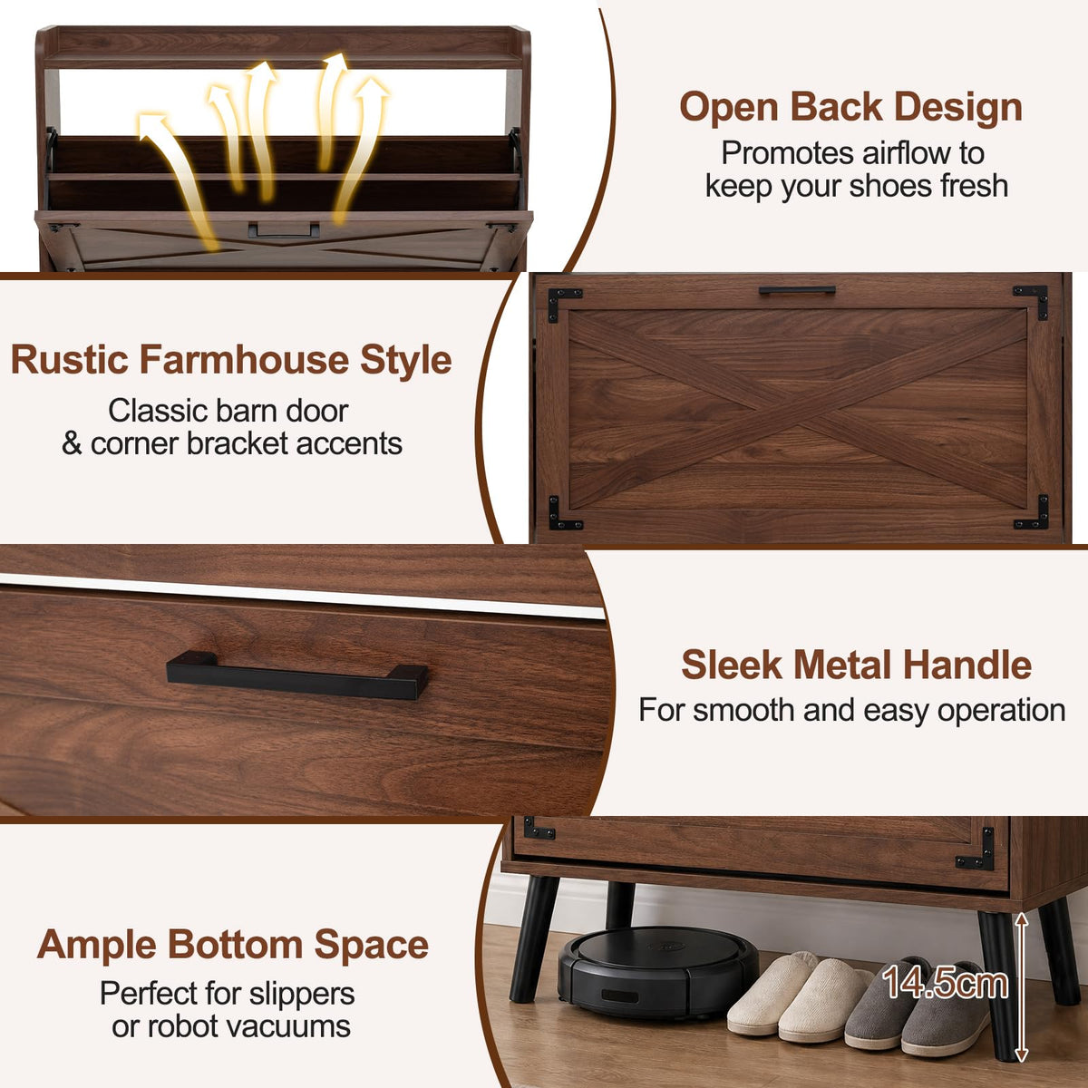 Narrow Shoe Cabinet with 2 Flip Drawers and Adjustable Shelves