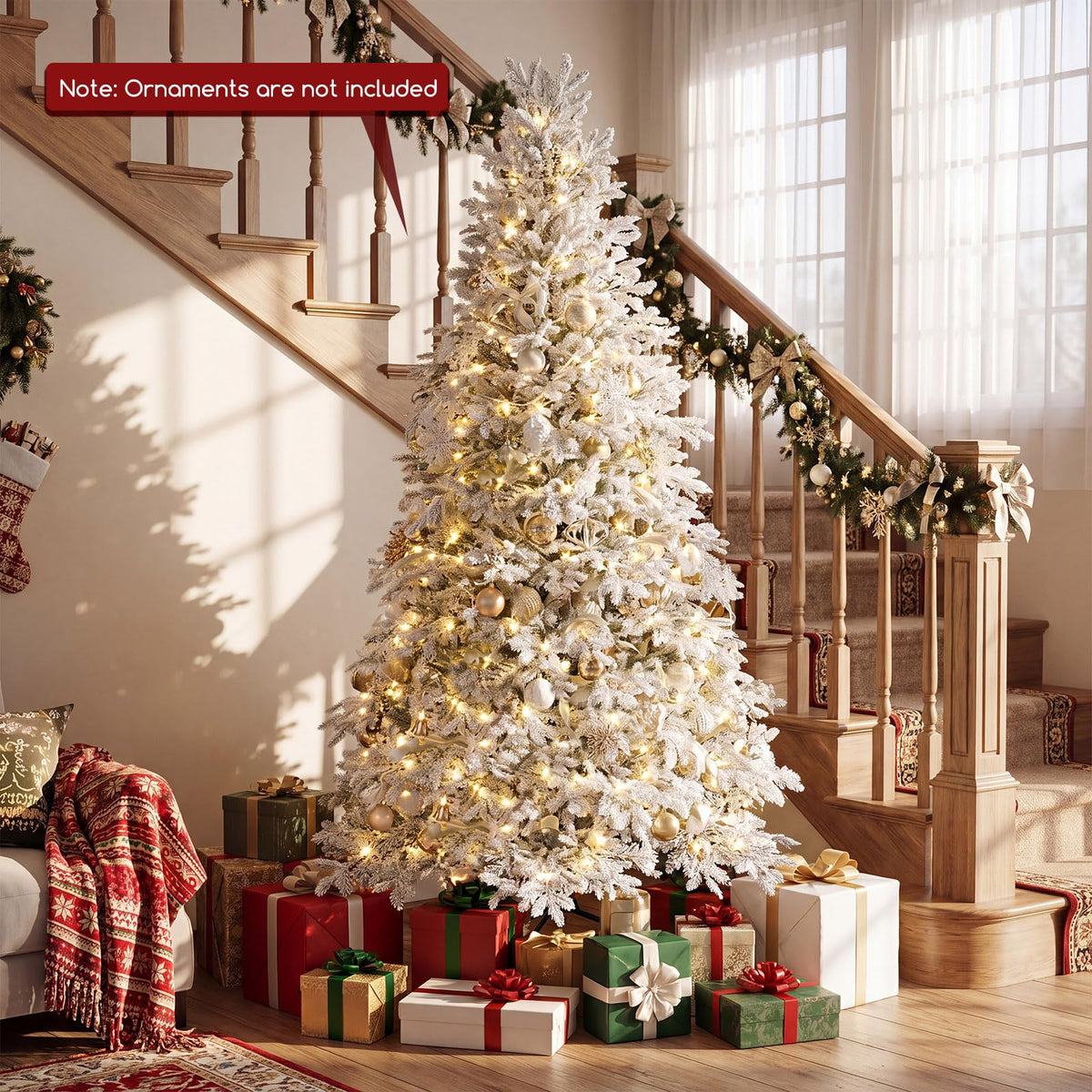 180cm Pre-Lit Artificial Christmas Tree with Snow Flocked Branch Tips