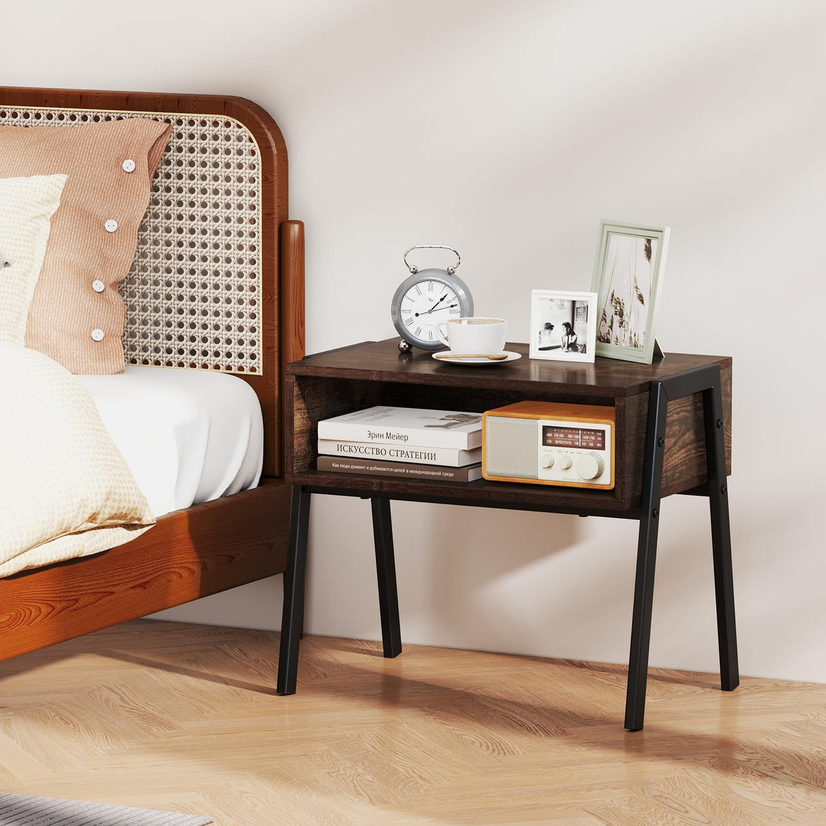 Nightstand Set of 2, Stackable End Tables with Storage Compartment