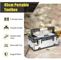 45 cm Tool Box, Lockable Storage Toolbox with Removable Tray, Multiple Compartments Lid