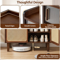 Bamboo Shoe Cabinet with Woven Rattan Doors for Entryway