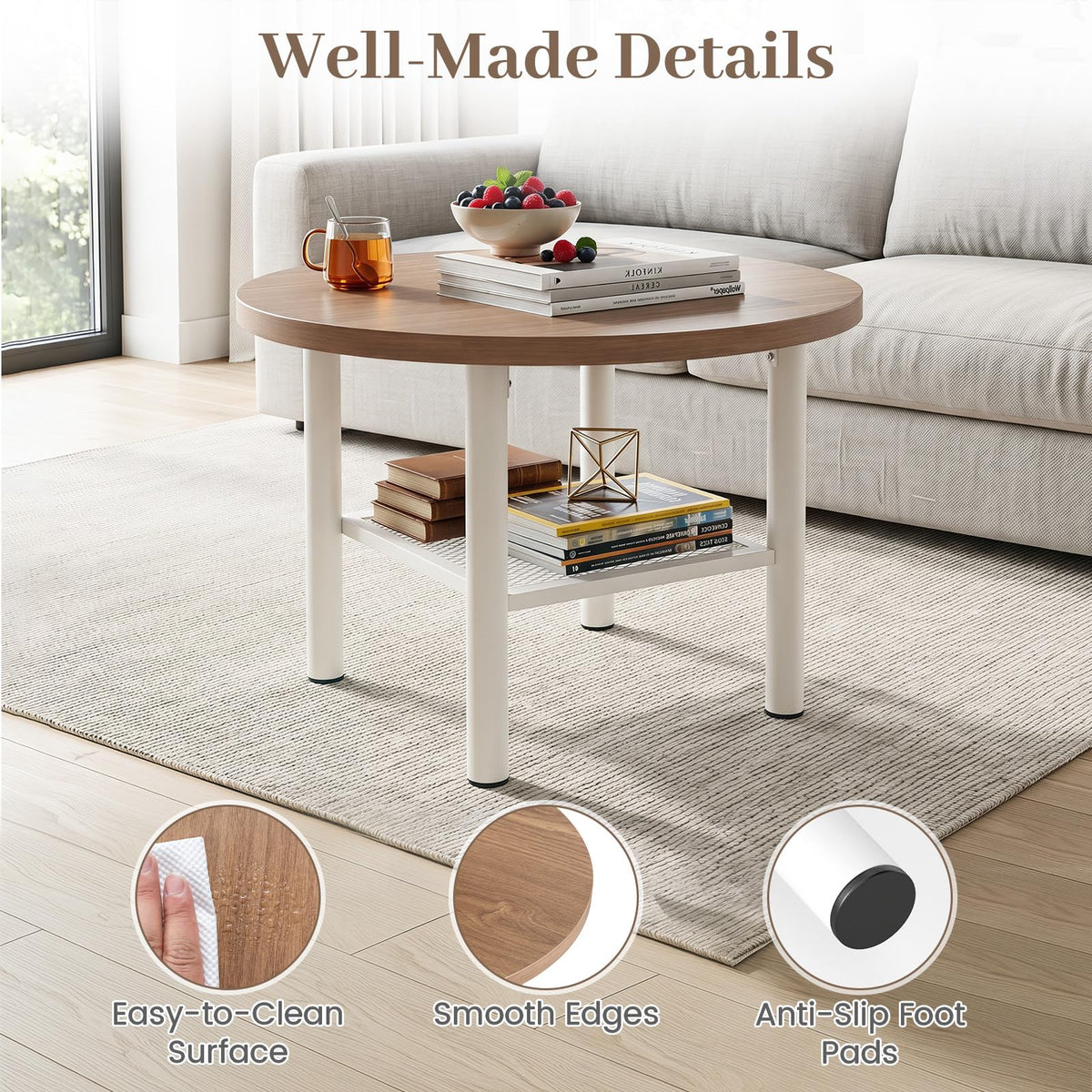 Giantex Round Coffee Table, 2-Tier Modern Circular Center Table